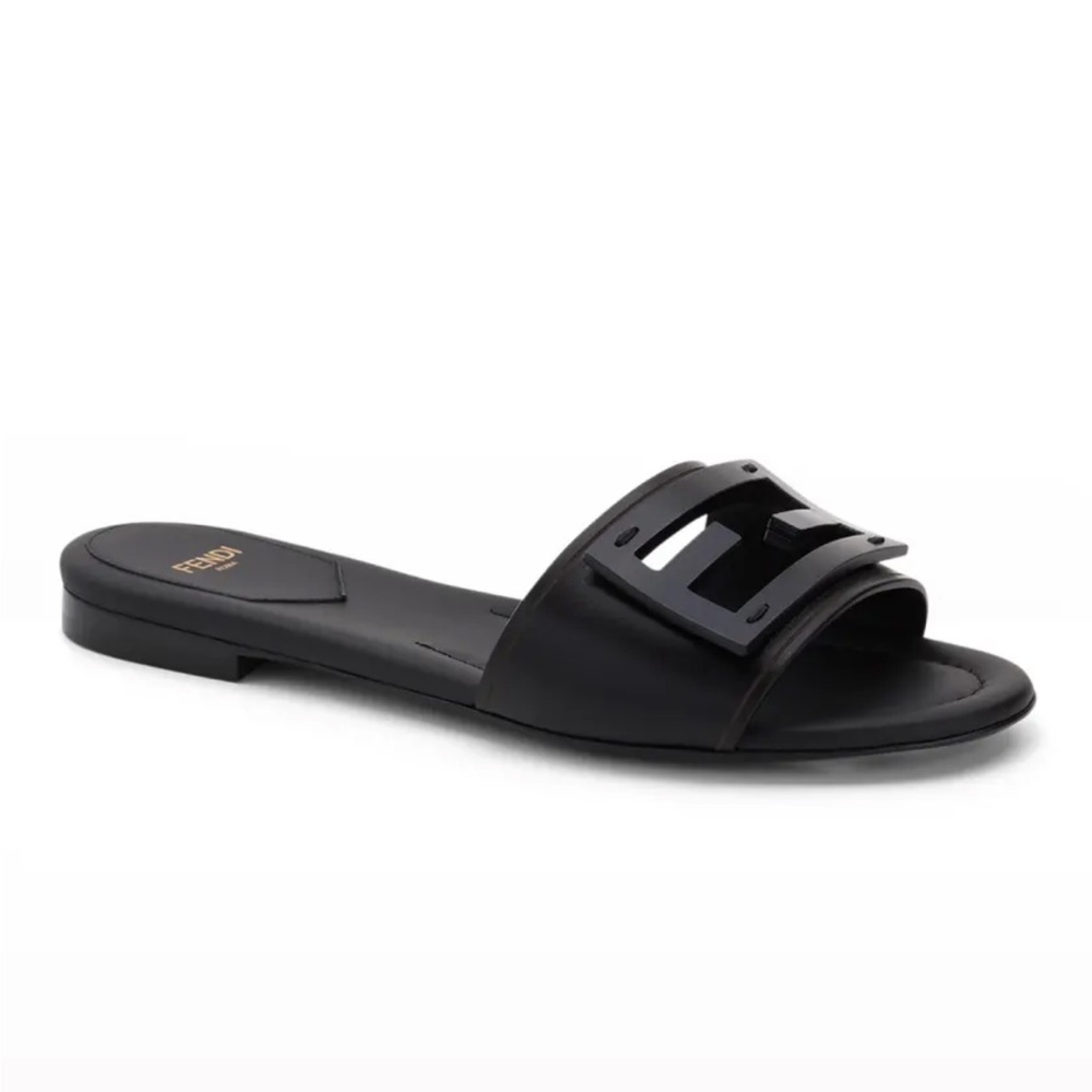 Fendi Black  FF Tube Medallion Flat Sandals